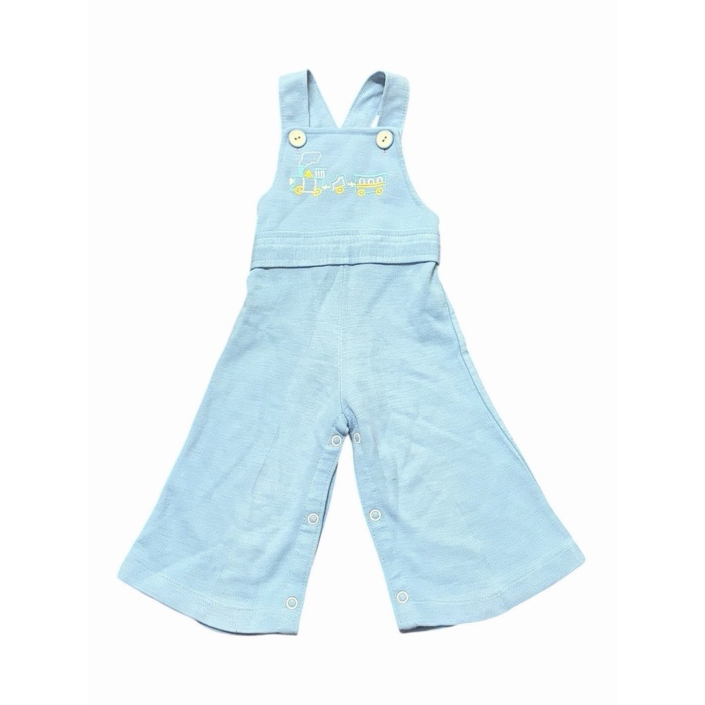 VTG Toddler Boys Overalls Blue Train Size 12 Months 70s - Picture 1 of 7